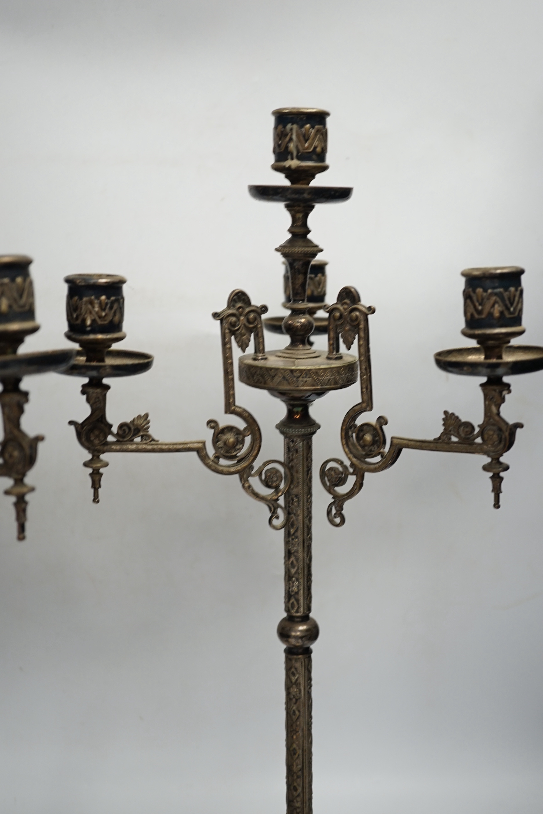 A pair of Victorian plated candelabra, 51cm